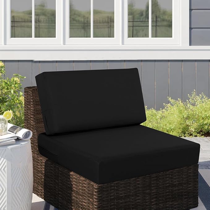 idee-home Outdoor Chair Cushions for Patio Furniture, Outdoor Seat Cushion | Waterproof Hampton Bay Deep Seat Replacement Couch Chair Cushions for Garden Backyard Black 26.5 x 26.5