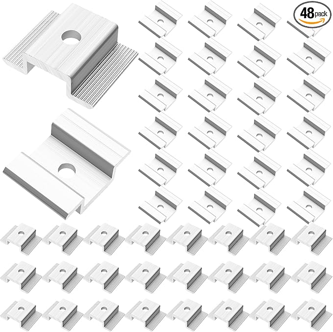 YOUEON 48 Pcs Solar Panel Mid Clamps for 35-50mm Solar Planels, 1.06 Inch Aluminum Solar Panel Bracket for Solar Panels, PV Mounting Accessories