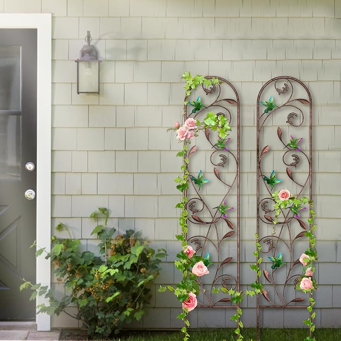 aboxoo Set of 2 Packs Hummingbird Metal Garden Trellis for Climbing Plants,Outdoor Decorative Flowers Arch Fence Trellis for Outdoor Patio,Garden,Lawn,Yard,Backyard,Wall Brackets,60'' H x 11'' W