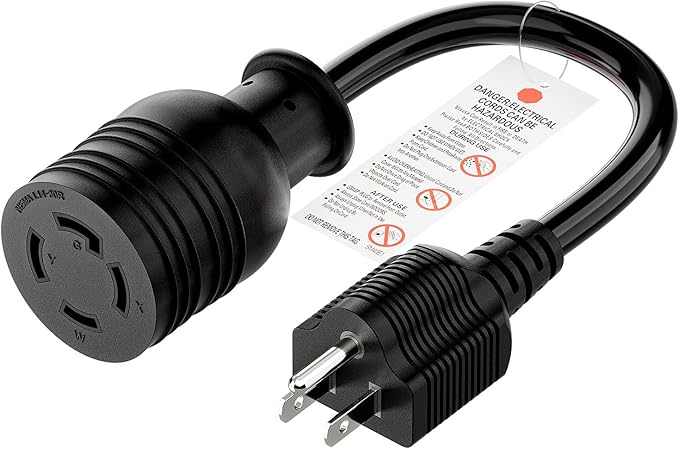 Nema 5-15P to L14-30R Power Adapter Cord, Household 15Amp to Generator Lock in 30Amp Adapter Cord, STW 12AWG Length= 1Foot