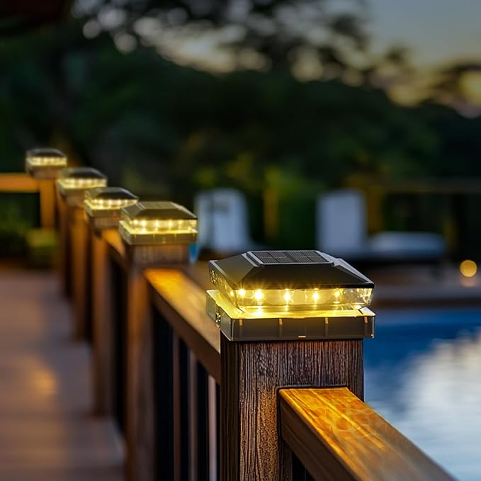 KEILAIMO Solar Post Cap Lights, 18-Pack Upgraded Outdoor Deck Fence Post Solar Lights for 4x4 5x5 Wood/Vinyl Posts, IP65 Waterproof, 10-12 Hours Warm White Glow for Garden/Patio/Porch - Black