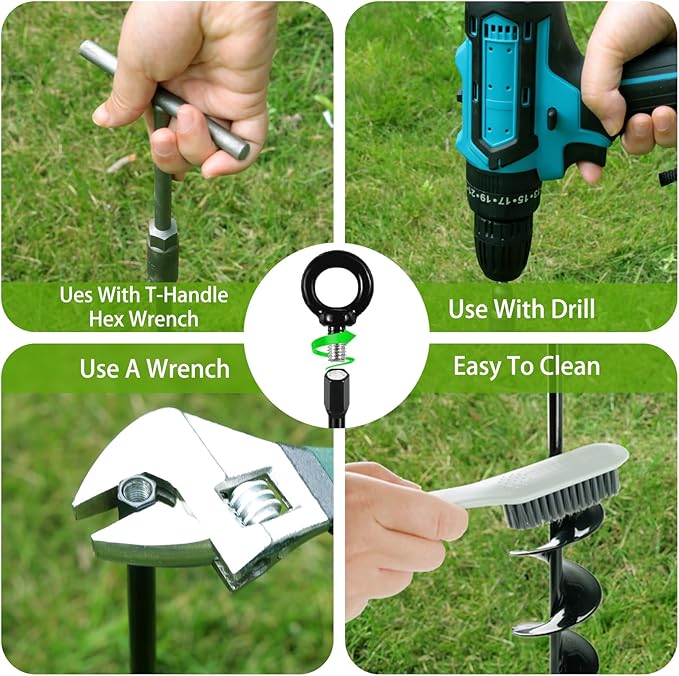 Fabulas Ground Anchors Screw in, 18 Inch Heavy Duty Swing Set Ground Anchor Kit 6 Pack, Spiral Earth Trampoline Stakes High Wind Metal Auger Stakes for Dog Sheds Tent Carports Camping
