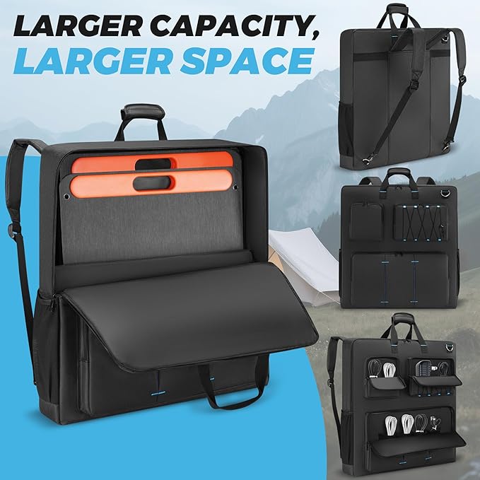 Travel Carrying Case Compatible with Jackery& BLUETTI& Anker 100W 200W and GRECELL Solar Generator 100W 200W&200W Pro, Solar Panel Storage Bag, Padded Carrying Case for 2 Panels with Multiple Pocket