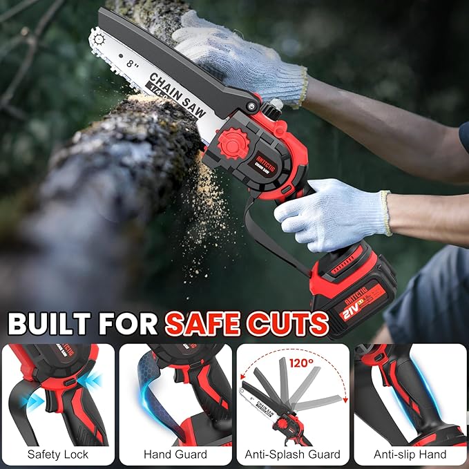 Upgraded 2-in-1 Cordless Pole Saw & 8 Inch Mini Chainsaw, Battery Powered Tree Trimmer with 6.6ft(2m) Extension Pole, 21V 4.0Ah x2 Batteries, Electric Chainsaw for Branch, Limb & Wood Cutting