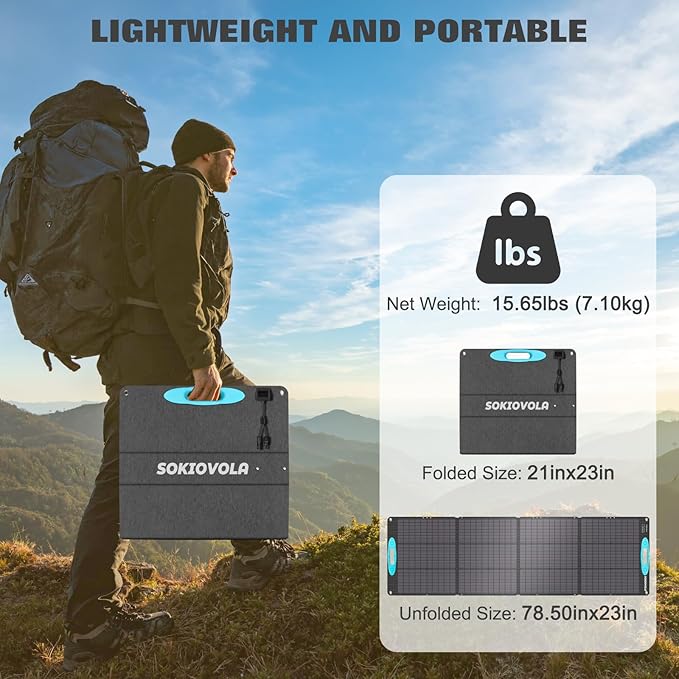 SOKIOVOLA 200W Portable Solar Panels for Power Station, IP68 Waterproof ETFE Foldable Solar Panel Kit 25% High Conversion Efficiency Solar Panel for Camping Outdoor RV Blackout