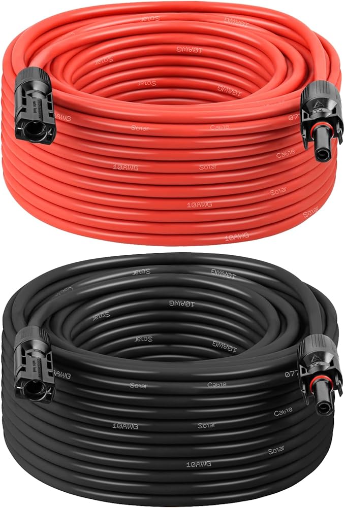 Solar Panel Extension Cable - 10AWG 60FT Solar Wire with Female & Male Waterproof Connector PV Wire for RV, Photovoltaic Systems, Home, Boat, Solar Panels, Car(60 feet Red + 60 feet Black)