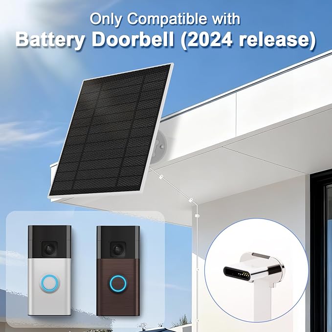 Solar Panel for Ring Doorbell (2024), 6W Ring doorbell Solar Charger for Battery Doorbells, Ultral-Thin Type-C Charging Port Solar Panel with 13.1Ft Charging Cable