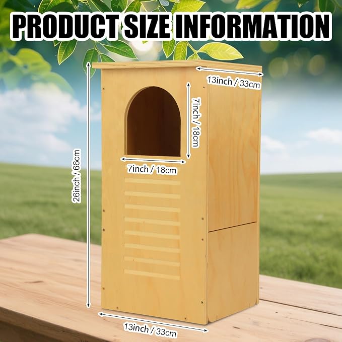 Cinnvoice Large Owl Houses for Outdoors 13" x 13" x 26", Treated Exterior Grade Plywood Owl Nesting Box with Arch Opening Large Bird House for Outside Backyard, Easy Assembly Required