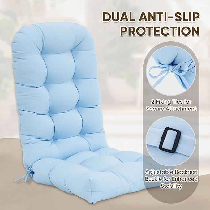 COOS BAY High Back Adirondack Chair Cushions for Outdoor Furniture, 49x20x5 in Water-Resistant Thick Tufted Patio Chair Cushions with Secure Straps, Set of 1, Aqua Blue