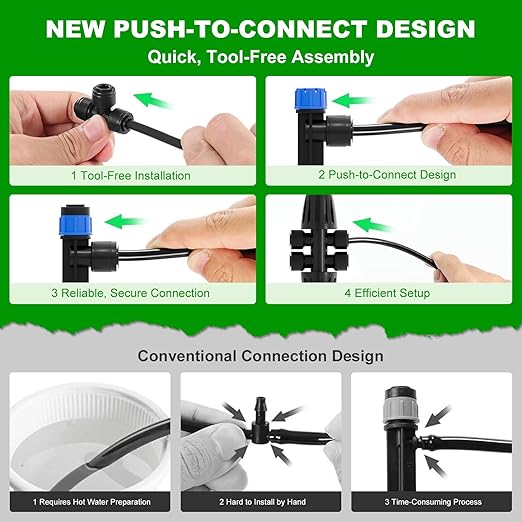 2026 Upgrade 256FT Quick-Connect Drip Irrigation System Kit with 1/4” & 1/2” Fast-Lock Tubing, Adjustable Emitters & Sprinklers for Garden & Greenhouse