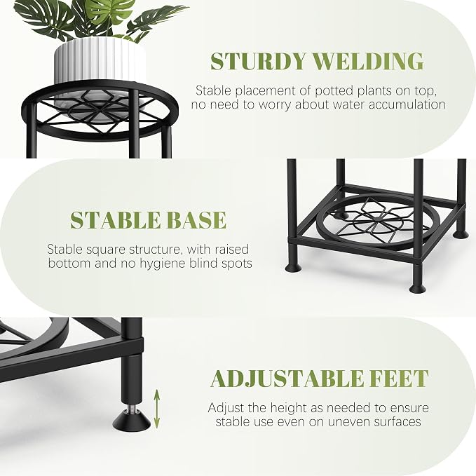 4 Tier Plant Stand Indoor Outdoor, Metal Flower Shelf Display Holder, Multiple Plants Corner Tall Flower Holders for Patio Balcony Porch Garden Living Room (Diamond Black)