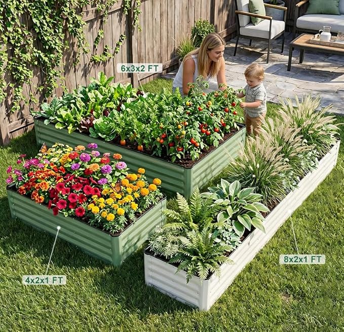 Galvanized Raised Garden Bed 2 Pack 6x3x1 Ft Patented Leak-Proof Planter Box Outdoor Metal Raised Garden Beds Kits for Veggies, Herbs & Flowers (Green)