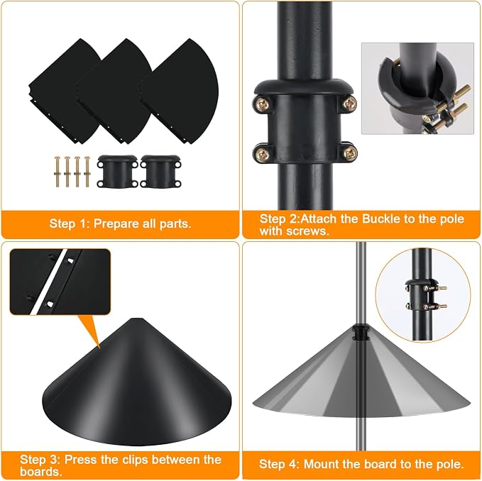 FEED GARDEN Heavy Duty Shepherds Hook Squirrel-Proof Bird Feeder Pole 92" Four Hooks 5-Prong Base & 19" Baffle for Outdoor Feeders & Plants