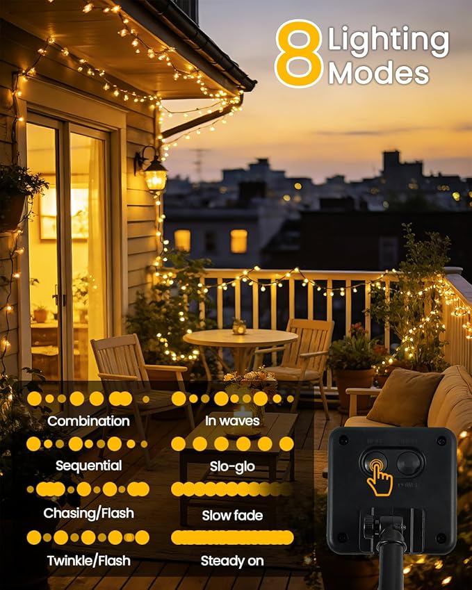 OZS 4 Pack 320LED Solar String Lights for Outside, Solar Christmas Lights Outdoor Waterproof with 8 Lighting Modes, Green Wire Solar Powered Tree Light for Garden, Party, Xmas Decorations (Warm White)