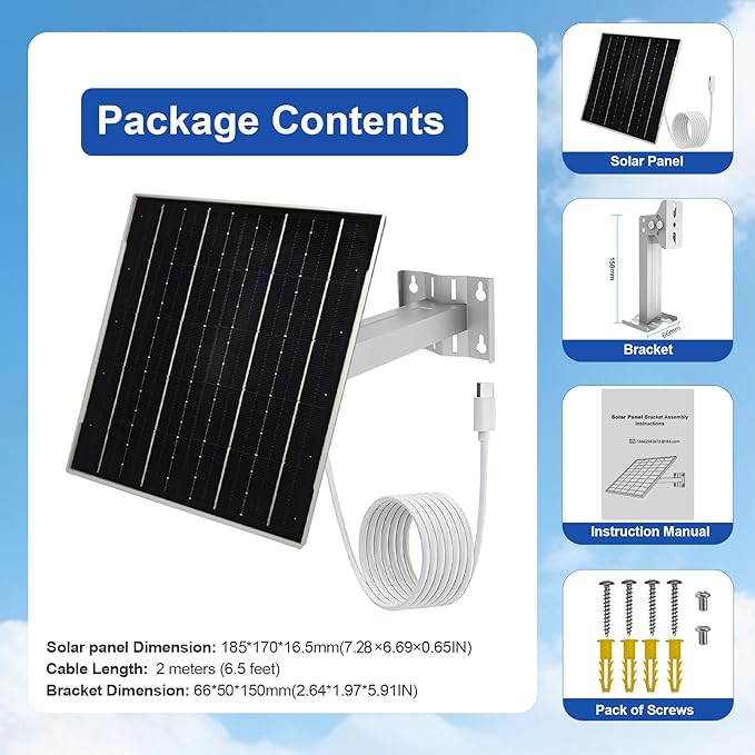 Eco-friendly 6W 5V Monocrystalline Solar Panel, Type-C Interface, IP66 Waterproof, 6.5-foot Cable, High Conversion Rate, Compatible with Various Electronic Devices