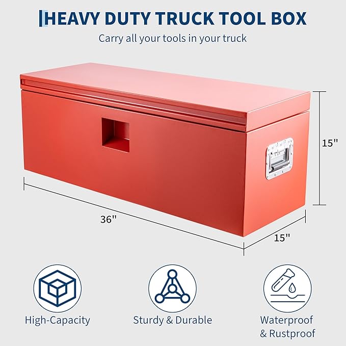 Heavy Duty Steel Truck Toolbox – 76x38x38cm – Gas Shock Lid – t-Handle Lock – Weatherproof Rubber Seal – Secure Underbody Storage Chest – Fits Pickup, Truck Bed, RV, Trailer