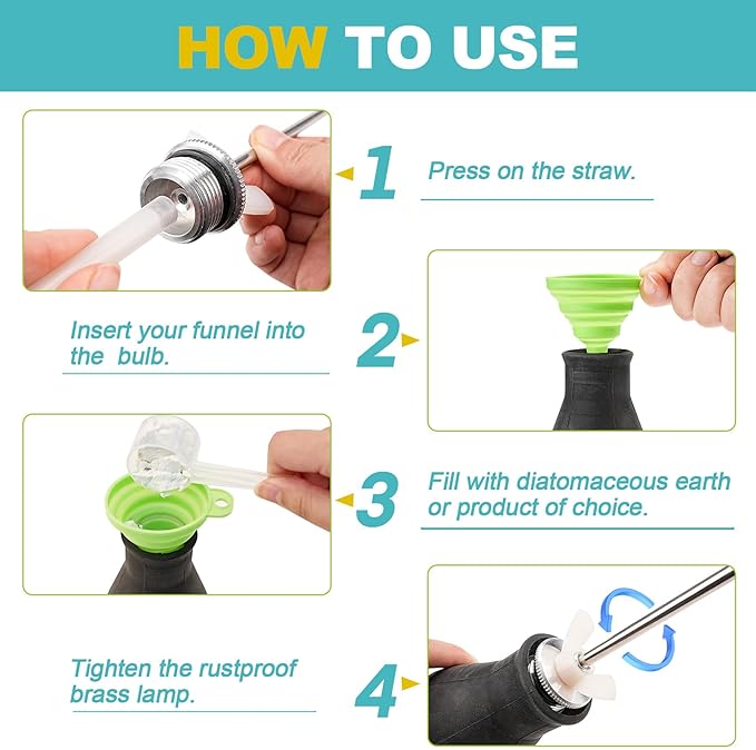 Sbestily Diatomaceous Earth Powder Duster, Extendable Long Tubes from 5'' to 22'', Garden and Indoor, Large Bulb Handheld Insect Treatment Spreader Applicator, Puffer, Spray Bottle