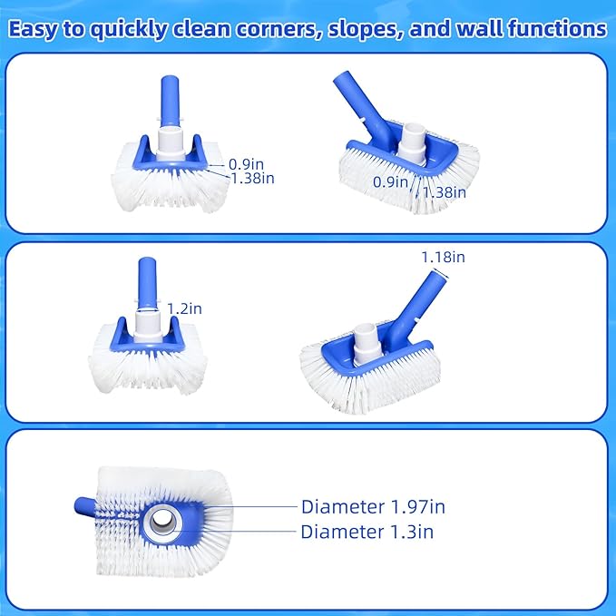 Pool Vacuum Head Brush for Inground & Above Ground Pools, Heavy Duty Round Scrubber Pool Brush with 1/4" or 1/2" Swivel Hose Connection, No Pole