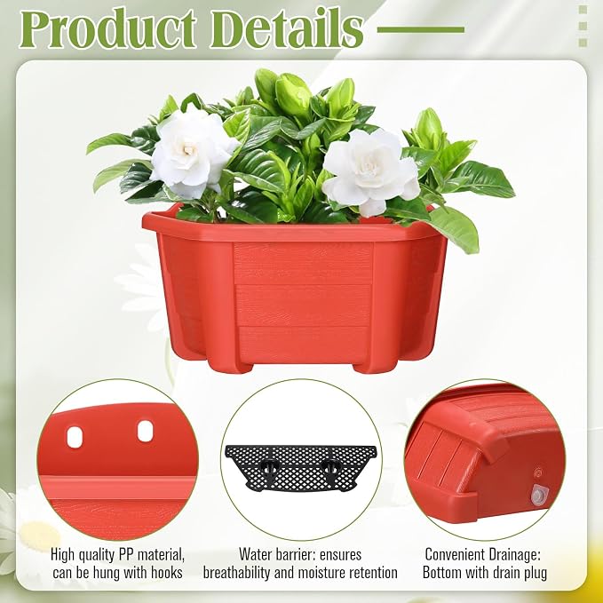 Rtteri 20 Pack Wall Hanging Planters, 9.8 Inch Plastic Flower Pots for Railing Fence, Wall Plant Basket for Balcony Fence Garden Yard Home Indoor Outdoor Decor