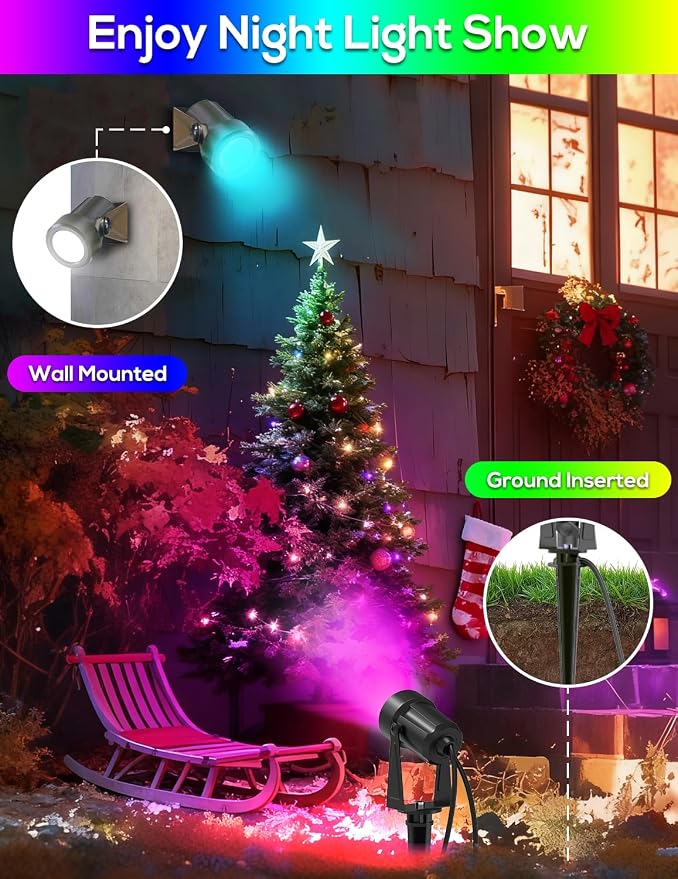 ZYAN Solar Color Changing RGB Spotlights with Remote, 12000mAh Separate Monocrystalline Panels & USB-C Powered, Auto On Off, Outdoor IP65 Waterproof for Patio Yard Path (8 Pack)