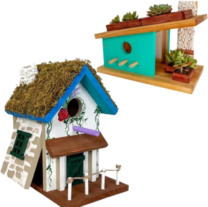 SparkJump DIY Birdhouse Craft Bundle – Cottage & Modern Birdhouse Kits, Build-Your-Own Outdoor Birdhouses, Creative Woodworking Project for Kids & Adults