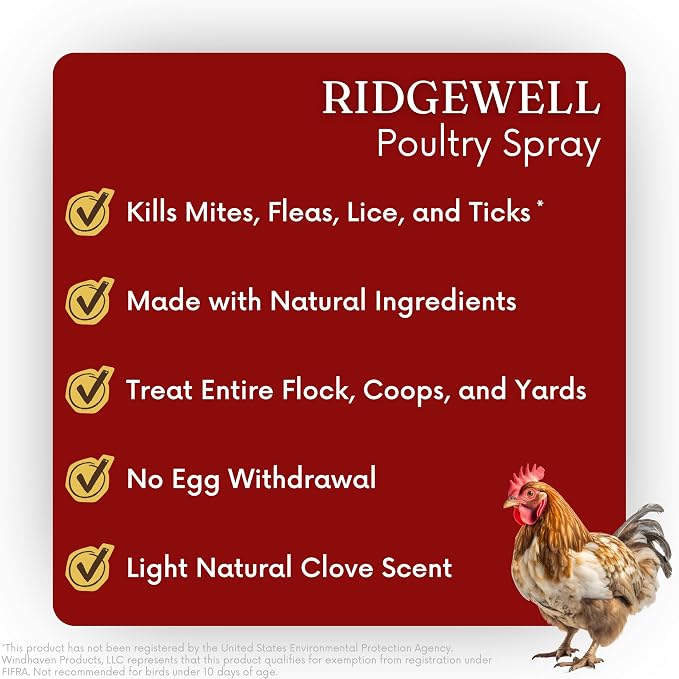 Poultry Chicken & Coop Spray 32 oz | Kills Mites, Fleas, Lice & Ticks | Clove & Cottonseed Essential Oils | Use on Chicks* & Laying Hens | No Egg Withdrawal | Made in USA