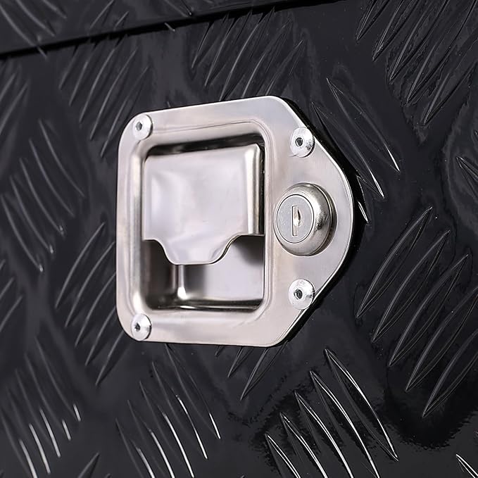 30 Inch Aluminum Truck Bed Toolbox Waterproof Storage Pick Up Truck Bed RV Trailer Toolbox with Side Handle Lock Keys Black