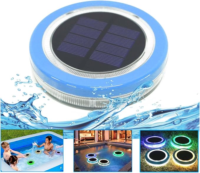 Solar Floating Pool Lights, 4 Single Color Waterproof LED Pond Lights for Swimming Pool, Outdoor Garden, Hot Tub Decoration at Night (Blue,4PACK)