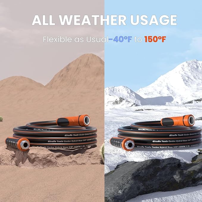 Giraffe Tools Garden Hose 5/8", Water Hose Heavy Duty, Flexible, Lightweight Hybrid Hose with Swivel Handle, 100ft Male to Female Fittings, Burst 600 PSI