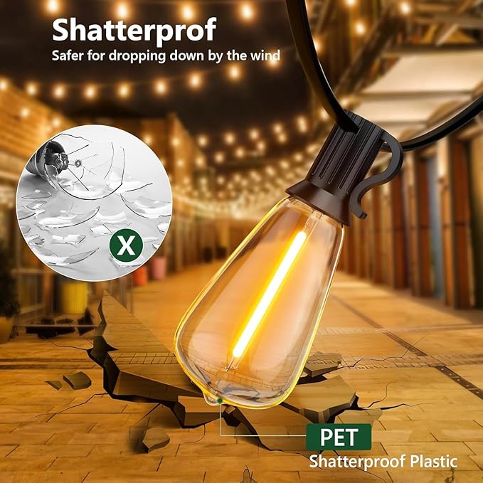 25FT Outdoor String Lights, Waterproof Patio Lights with Shatterproof ST38 Vintage Edison Bulbs, Connectable Outside Hanging Lights for Backyard, Porch, Deck, Balcony, Garden, 2500K Dimmable