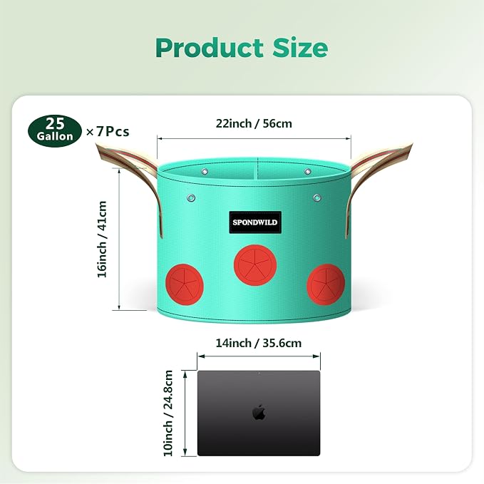 7 Pack 25 Gallon Grow Bags Heavy Duty 180G Thickened PE Plant Pots with 8 Breathable Holes Design