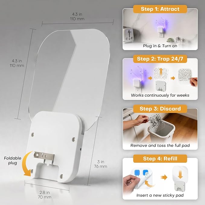 Fruit Fly Traps for Indoors (2 Device + 20 Refills), Gnat Traps for House Indoor, Plug in Fly Traps Indoor for Home, Kitchen&Living Room