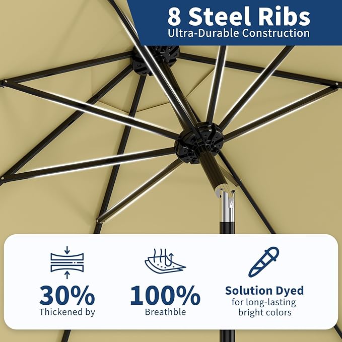 10 ft Patio Umbrella - 8 Sturdy Ribs Outdoor Table Umbrella with Crank Lift & Push Button Tilt - Market Umbrella for Pool, Deck, Yard, Garden -Beige