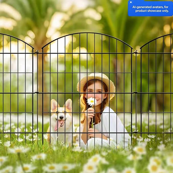 Thealyn Metal Garden Fence 40 inch H x 28 inch W (5 Panels, Total Length 11.6 ft) No Need Dig Outdoor Rustproof Animal Barrier Fencing Border Fence for Dog, Patio,Yard, Landscape, Flower Bed