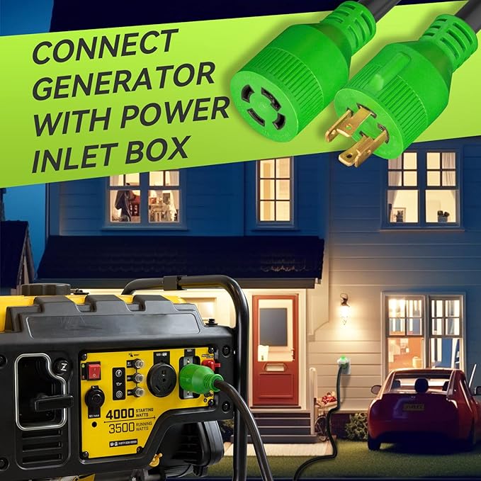 RVMATE 4 Prong 30 Amp 15 Feet Generator Extension Cord, NEMA L14-30P/L14-30R, 125/250V Up to 7500W 10 Gauge SJTW Generator Cord, ETL Listed