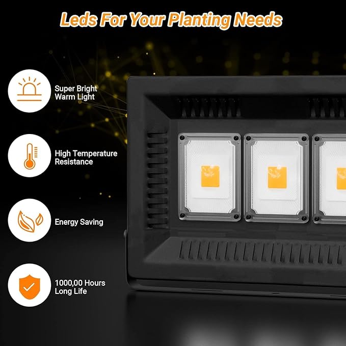 Relassy 450W Waterproof Led Sunlike Full Spectrum Outdoor, Grow Light with No Noise, Heat Dissipation for Indoor Outdoor Plants Seedling, Growing, Blooming and Fruiting