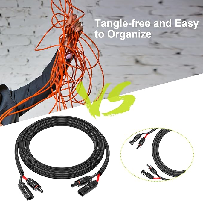 10Ft 10AWG Solar Cable Extension with Protection Cover, Solar Wire with Tool-Free Solar Connectors, IP68 Waterproof PV Cable, Solar Panel Extension Cable 10Gauge for Home Boat RV Solar Panels(10ft)