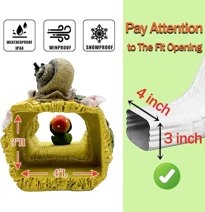 Teaeeno Frog Gutter Downspout Extension Decorations, 3''x4'' Downspout Extender Diverter Splash Block Sculpture Outdoor Decor, Animal Resin Statue Ornaments, for Garden, Lawn, Yard (Snail)
