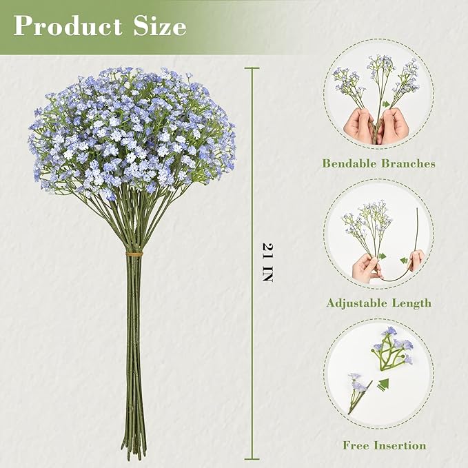 Yastouay Babys Breath Artificial Flowers, 30Pcs Fake Babys Breath Flowers Artificial Bulk, Real Touch Faux Babies Breath Gypsophila Bouquet for Wedding Centerpiece Floral Arrangement Party Decor