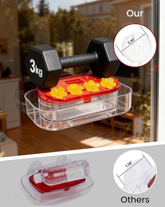 Redboat Window Hummingbird Feeder, Strong Suction Cup Hummingbird Feeder with 4 Feeding Ports, Easy to Clean and Refill Plastic Humming Bird Feeder,Gifts,1 Pack,10oz