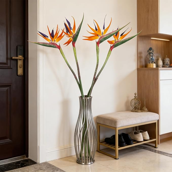 2 Pcs 39.4inch Artificial Birds of Paradise Plant Faux Birds of Paradise Stems Fake Tropical Plants Long Stem for Wedding Home Party Hotel Table Centerpiece Indoor Outdoor Vases Decor (Orange)