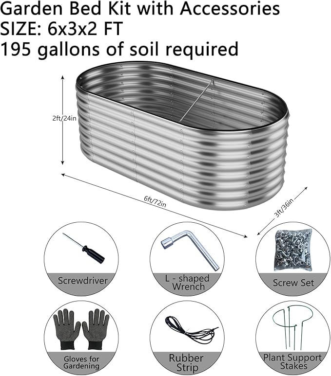 ZFHgarden Galvanized Metal Planter Round Raised Garden Bed Kit for Gardening Outdoor Galvanized Planter Outdoor 1PC Metal 6X3X1FT