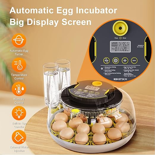IBKINXX Incubator for Hatching Eggs-18 Egg Capacity, 2026 Newly Upgraded Automatic Egg Turner, Temperature & Humidity Control, 360° Viewing for Chicken, Duck and Quail Eggs (Black)