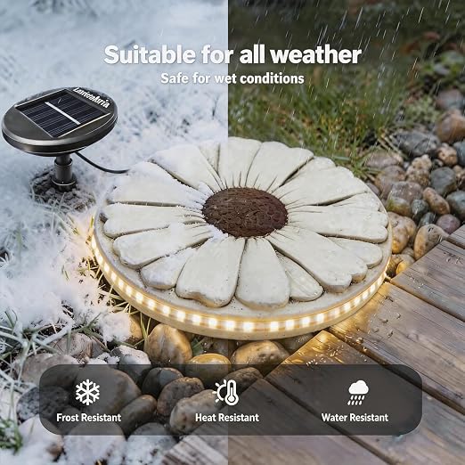 Solar Stepping Stones that Light Up at Night, 2 Pack 10" Cement Daisy Flower Garden Path Stone, Non-Slip Weather-Resistant Outdoor Yard Walkway Decor (White)