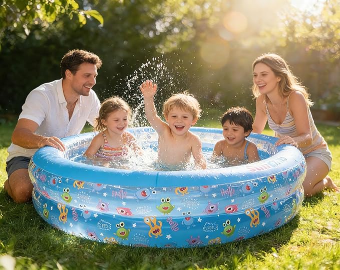 Kids Inflatable Pool 74" - ASTM Certified BPA-Free Large Backyard Swimming Pool for Children Ages 3+