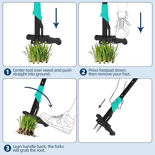 DEXSO Weed Puller Tool with Long Handle- 4-Claw Stand Up Remover 40" Easy-Eject Mechanism Manual Weeders Weeding Tools Gardening
