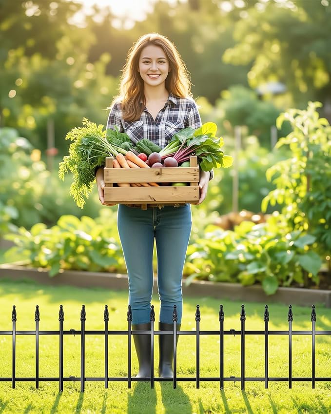 ARIFARO Metal Garden Fence 18" H x 22" W (5 Pack, Length 9.16 ft), No Digging Decorative Border Fence Panels, Rustproof Black Garden Edging Fence for Flower Bed, Yard, Patio, Small Animal Barrier
