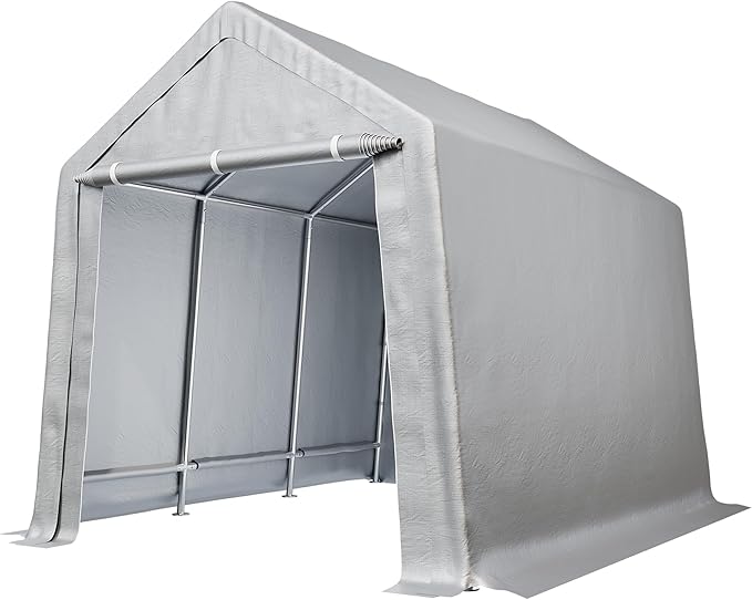 12'x12' Heavy Duty Grey PE+Steel Portable Carport, Waterproof Outdoor Storage Shelter for Garden Tools