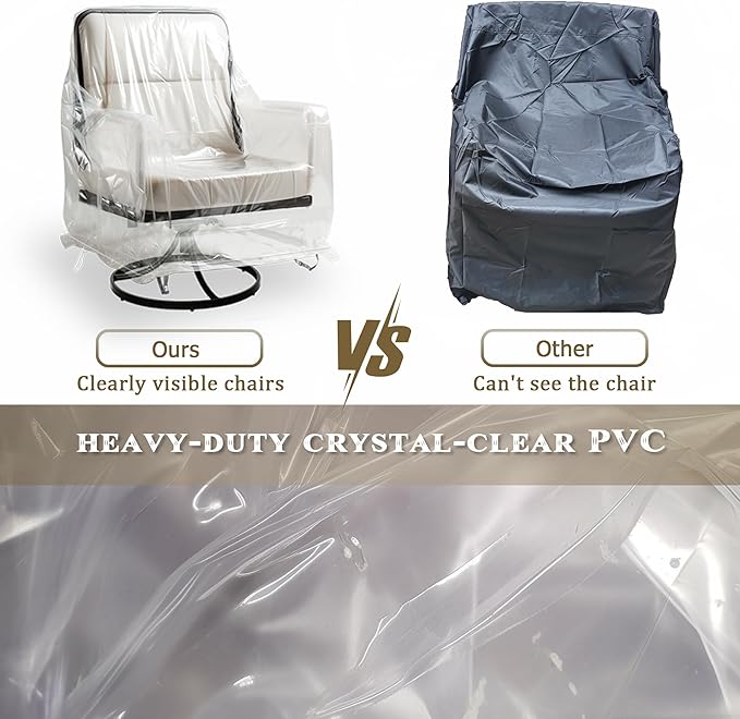 Outdoor Waterproof Swivel Lounge Chair Cover – Heavy-Duty Transparent PVC Protection (2-Pack, 30” W x 34” D x 38” H) for Pet Families Outdoor Furniture