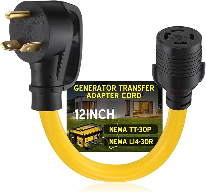 Tellegloww NEMA TT-30P to L14-30R 30 Amp Generator Adapter Cord, 3prong Male to 4prong Locking Female Generator Transfer Switch House Inlet Box Adapter, STW 10 AWG/3C, ETL Listed